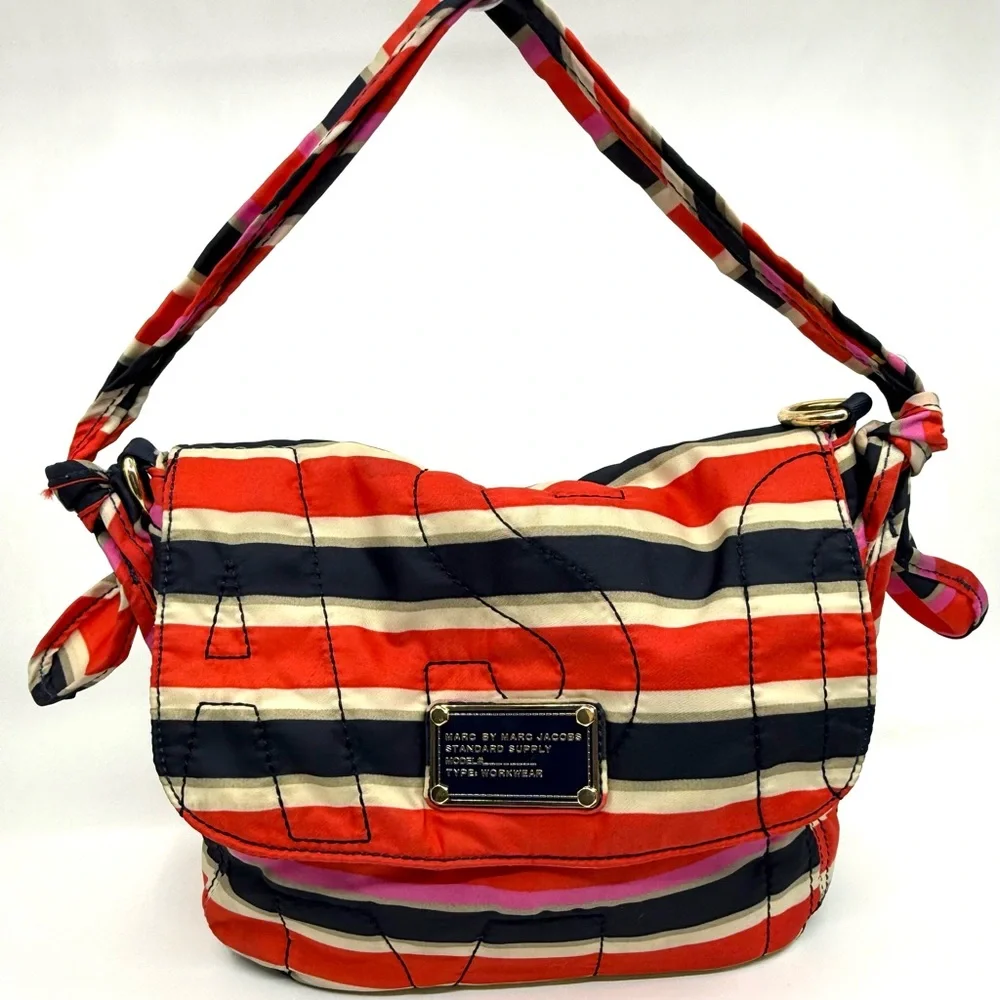 Marc Jacobs Workwear 2 Way Bag Nylon Stripes Preppy - Picture 3 of 11